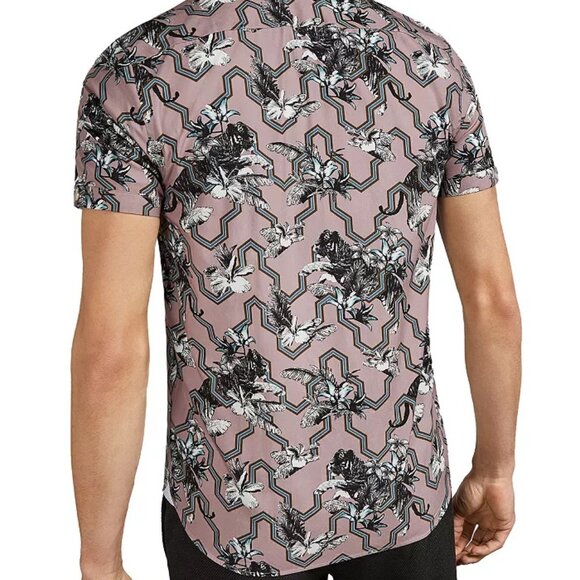 Ted Baker London Men's Stefan Tiger Mash Up Slim Fit Short Sleeve Shirt 6/XXL - Picture 3 of 10